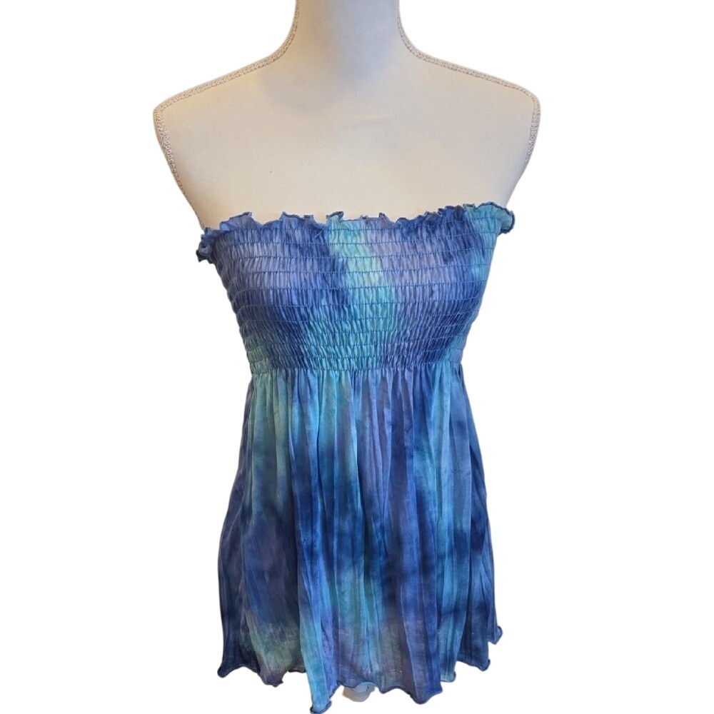 Thalia Sodi Blue Tie-Dye‎ Strapless Tube Top Ruffle 100% Polyester - Size Medium